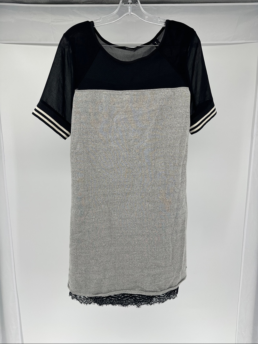 Scotch & Soda Black and Gray Mesh-Trim Shift Dress